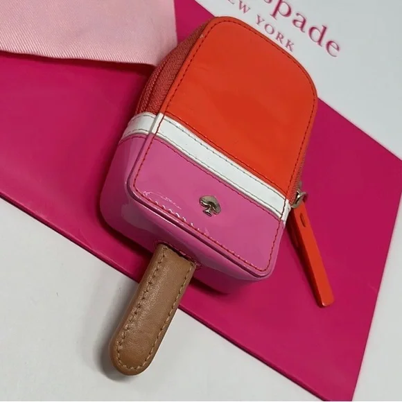 Kate Spade Strawberry Popsicle Coin Purse Shiny Patent Leather Zipper Wallet - Picture 1 of 7